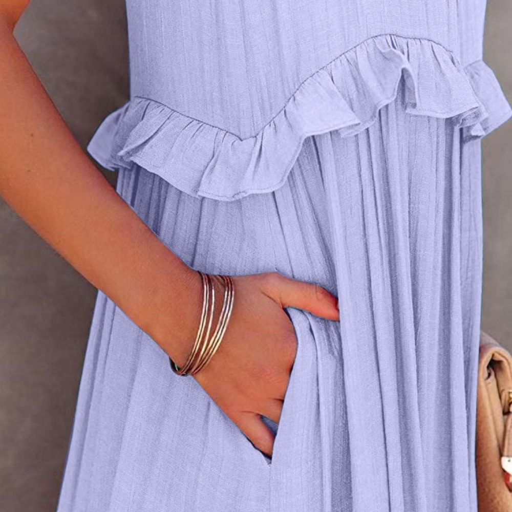 Lilac Ruffled Sleeveless Tiered Maxi Dress with Pockets - Picture 3 of 13